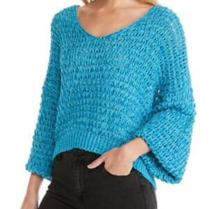 Free people Coconut Loose-Weave V-Neck Sweater chunky beachy coastal boho